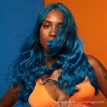29 Inch Fog Blue Color Arika Synthetic Lace Front Wigs Body Wave HD Lace Front Side Part Wig Synthetic hair wigs For black Women